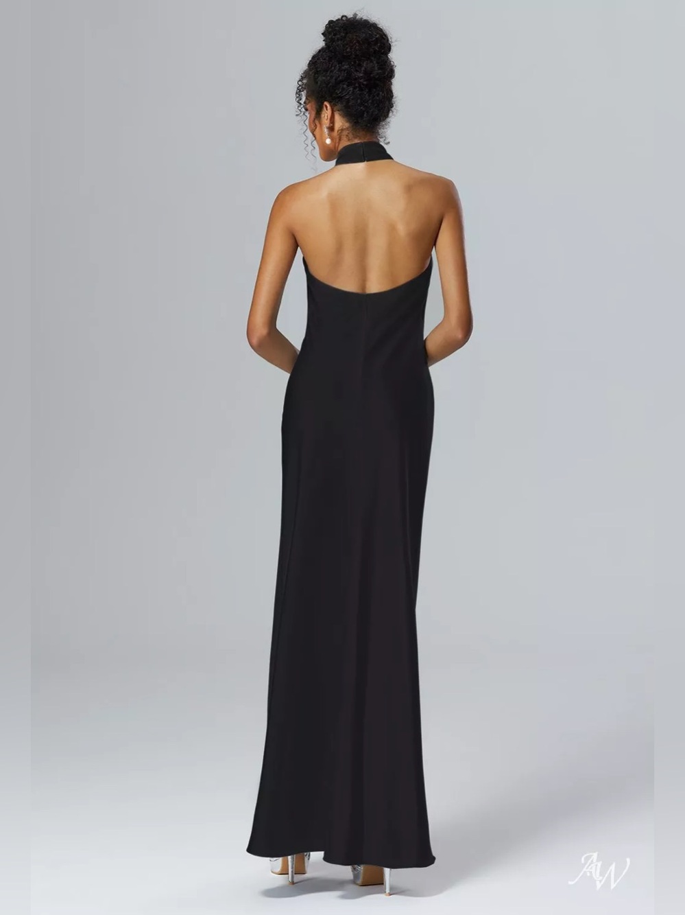 Black Halter Maxi Dress with High Neck - Picture 2 of 3
